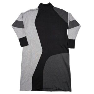 Anne Klein Colorblock Turtleneck Sweater Dress Size Large Gray Black Corpcore